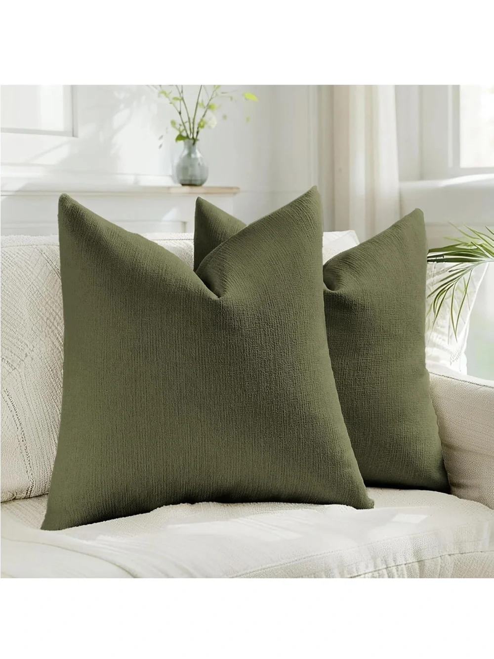 Pack of 2 Faux Linen Throw Pillow Covers 18x18 Inch, Moss Green new